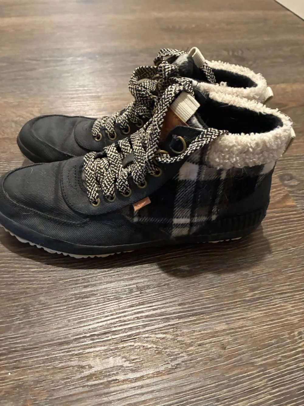 Keds Black and White Plaid Sherpa-Lined womens Boots